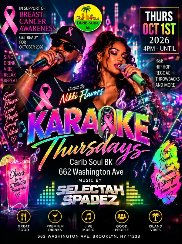 Karaoke Thursdays flyer, Carib Soul BK Brooklyn