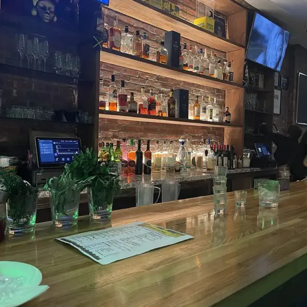 The Carib Soul BK bar with backlit liquor shelves